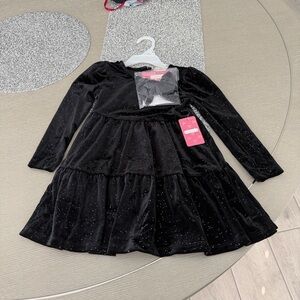 NWT BTween velour like Girls 3T  Black Sparkle Kids Dress
